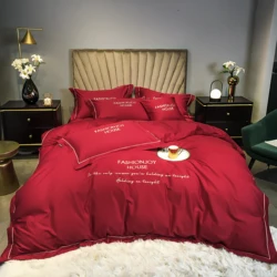 2022 newest four-piece bedding fashion cotton double household bed sheet quilt cover splicing design bedding red color