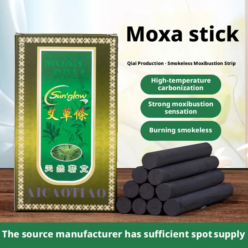  10Pcs/Box Smokeless Moxa Stick Wild Artemisia Argy Wormwood Mugwort Rolls Moxibustion Heating Acupuntura Massage Health Care view 6