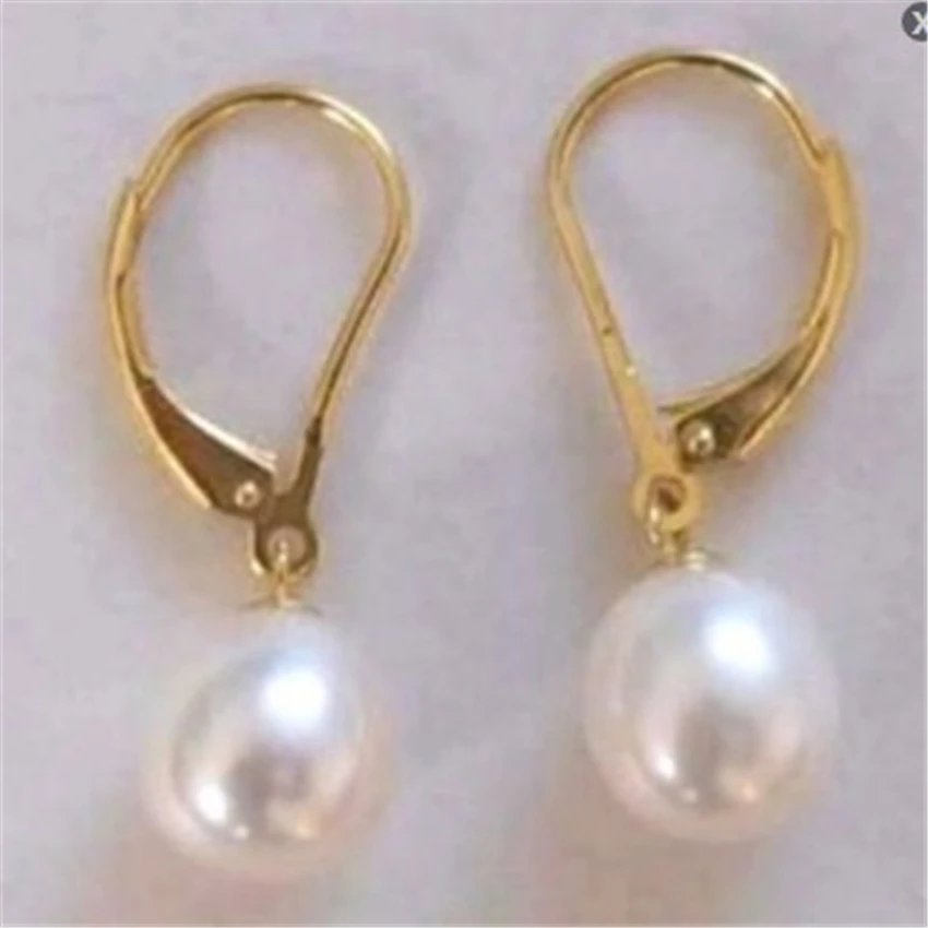 10-11MM flawless white Baroque drop Pearl earrings +18K  hook VALENTINE'S DAY Christmas SOLID Ear stud