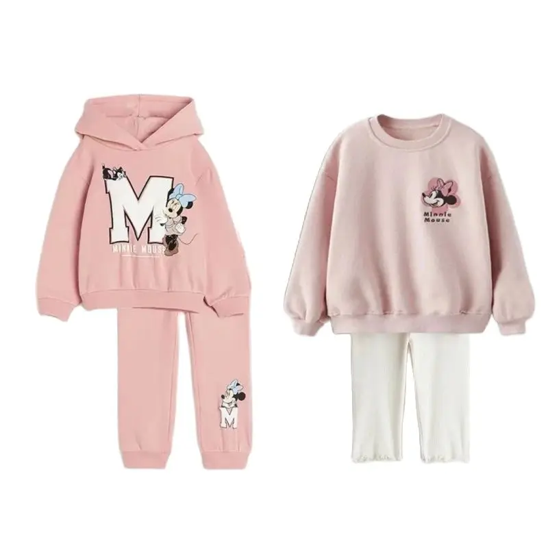 

Pink Minnie Print Long Sleeve Outfits Children New Loose Sweatshirt Leggings Cartoon Hoodies+pants For 1-6age Kids