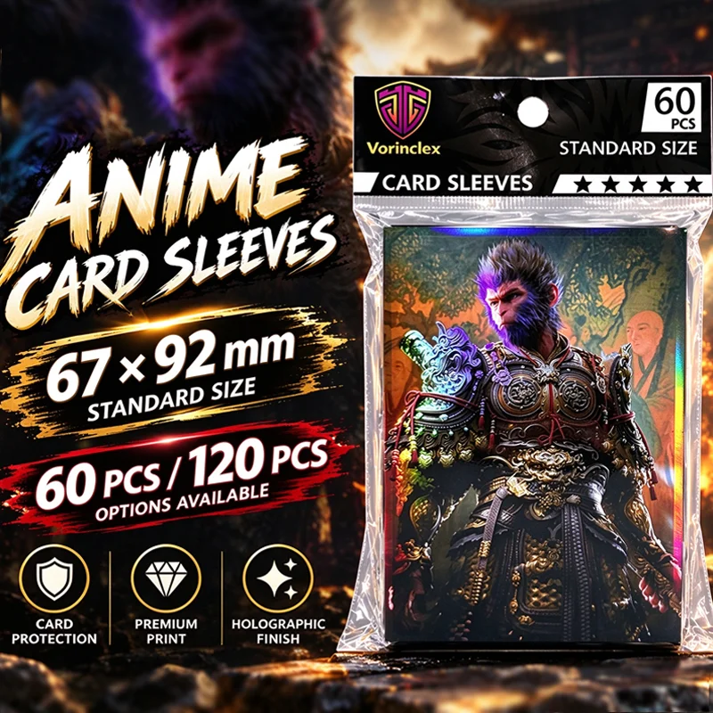 120PCS 67x92mm Holographic Anime Card Sleeves Standard Size Trading Card Protectors for MTG TCG PKM Sports Cards Wukong
