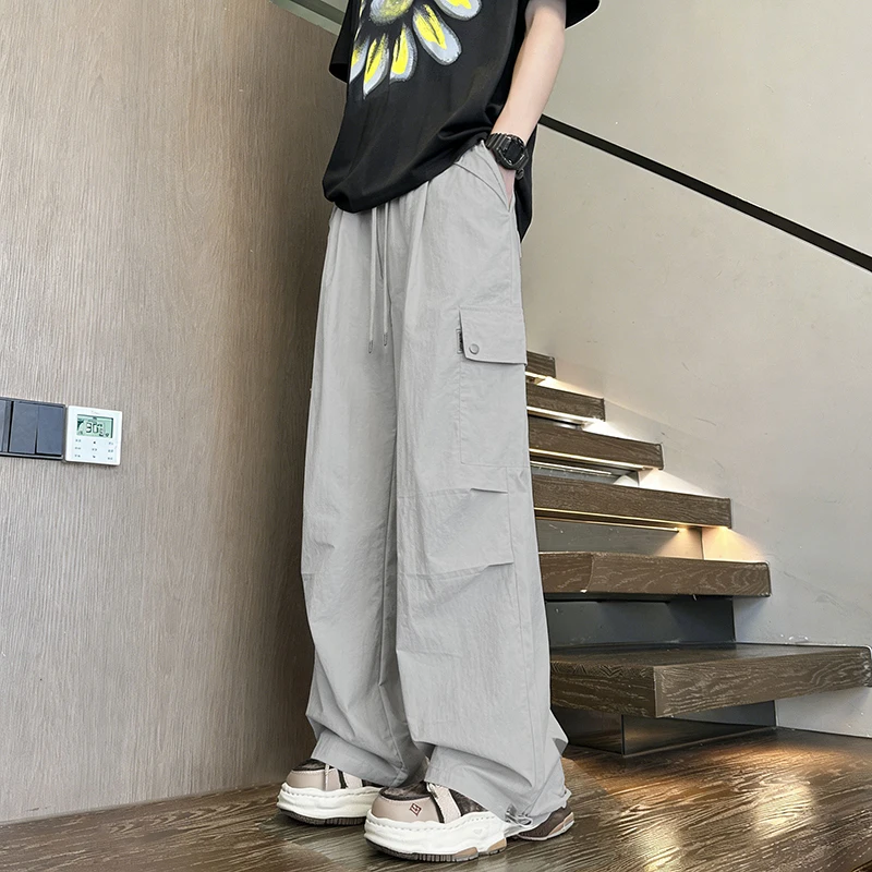 Man Cargo Pants Loose Straight Casual Trousers High Street Parachute Pants  for Men Breathable Lightweight Teen Streetwear