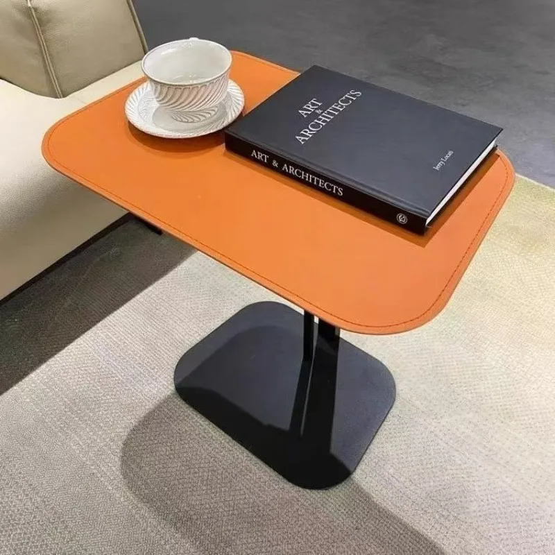 Italian Minimalist Saddle Leather Side Table Sofa Bedside Corner Table Luxury Home Living Room Coffee Table High End Furniture