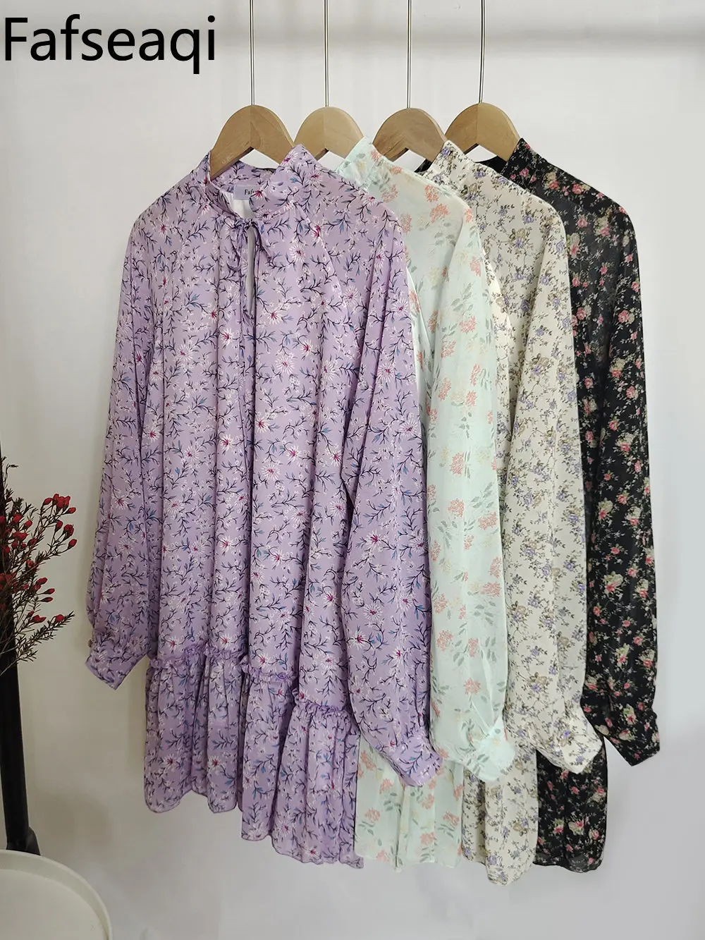 Summer Floral Print Chiffon Dress for Petite Women Sexy A-line Mini Dress with Flower Long Shirts Loose Women Ruffles Blouse Top