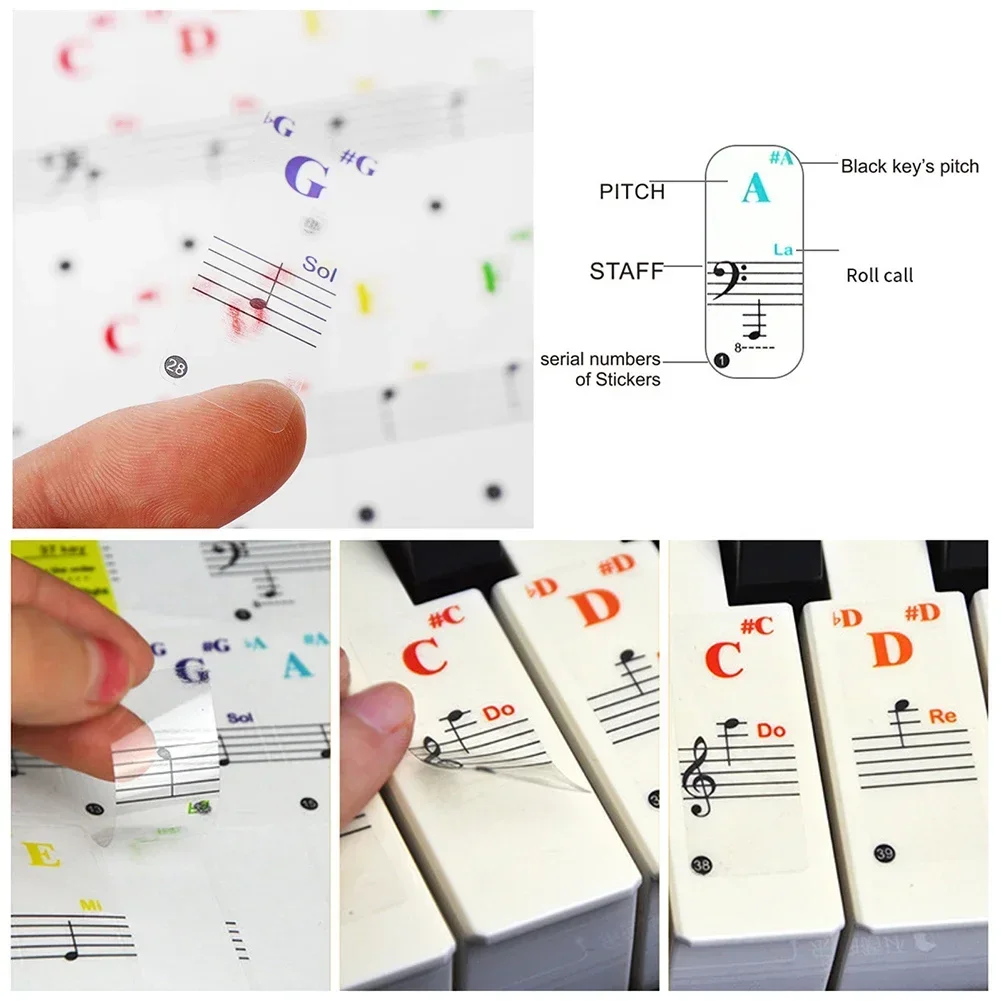 Autocollants pour clavier de piano en PVC transparent, fournitures de piano, 1 pièce