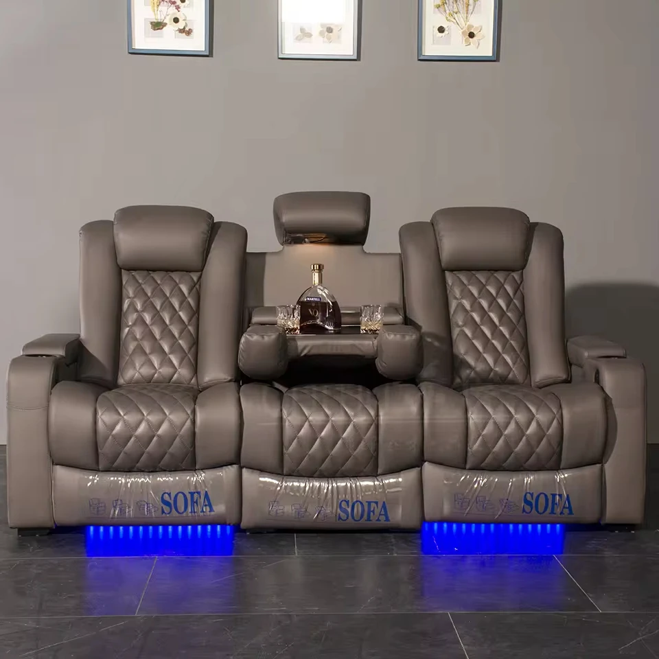 Classy Brown Electric Top Genuine Leather Cinema Room Sofa Theatre Recliner Sofas Cinema Room Massage Chair  Living Room Sofa