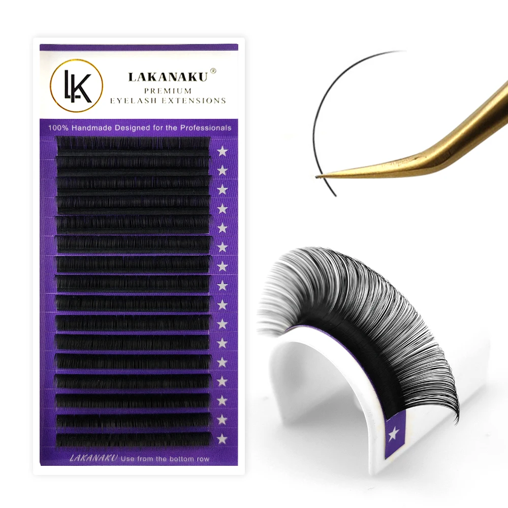 LAKANAKU Classical Eyelash Extensions C D Curl Volume Lashes Matt Black PBT Mink Individual False Eyelashes for Make up