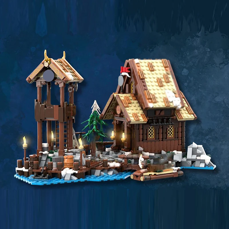 중세 성 모델 MOC 빌딩 벽돌 바이킹 마을 해변 모듈 형 기술 선물 휴일 조립 어린이 장난감 정장