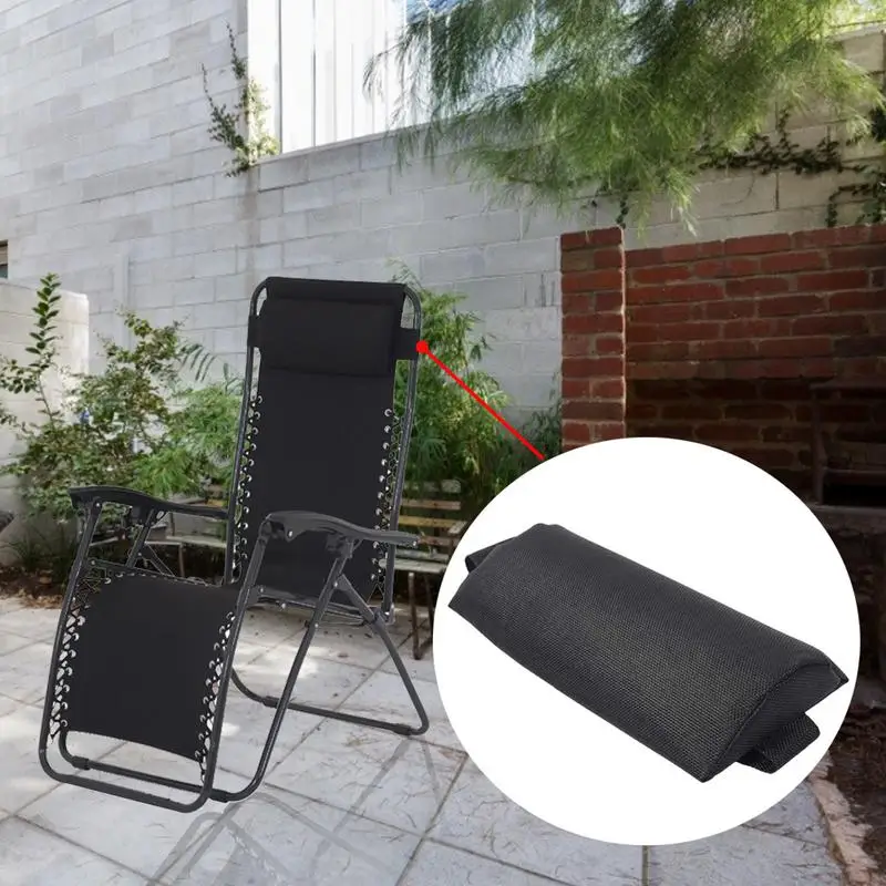 Black Head Cushion Folding Recliner Chair Pillow Adjustable Beach Outdoor Garden Sun Lounger Headrest Black 35x15x6cm