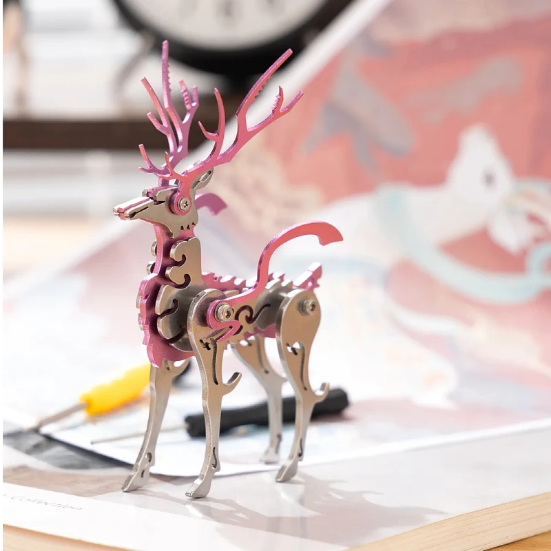 MOKR Little Deer 3D Metalen Puzzel DIY Montagemodel Kerstcadeaus Educatief Speelgoed voor Kinderen Hersenkraker voor Volwassenen