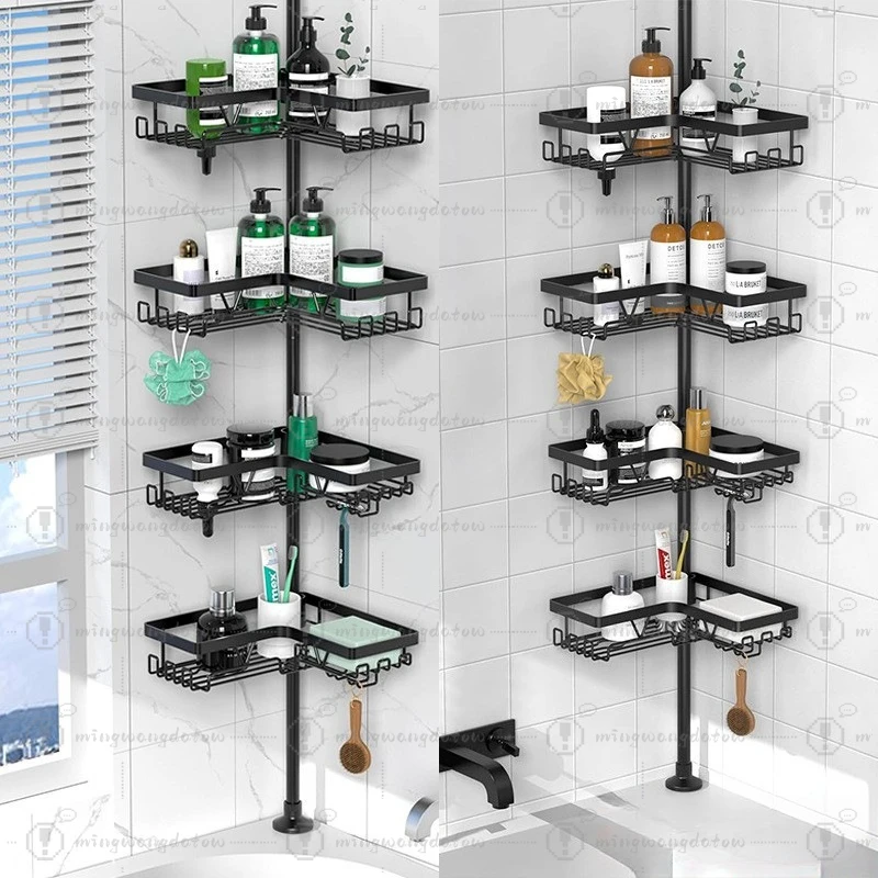 Punch-Free Telescopic Bathroom Corner Shelf, Floor To Ceiling Triangle Organizer Rack for Bathroom Shower Storage