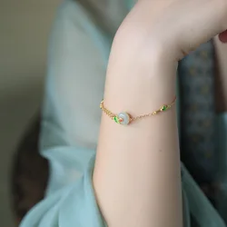 Sam Panda 925 Sterling Silver Chinese Style Retro Hetian Jade Enamel Painting Bracelet For Women Temperament Trendy Jewelry