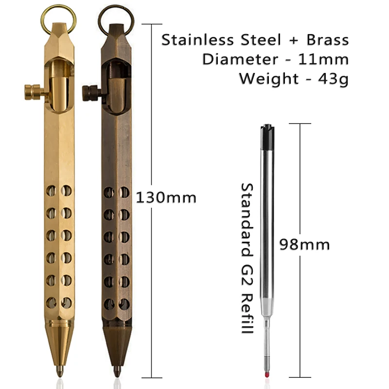 Retro Brass Tactical Pen Bolt Action Signature Ballpoint Pen for Business Christmas Birthday School Student Office Stationery