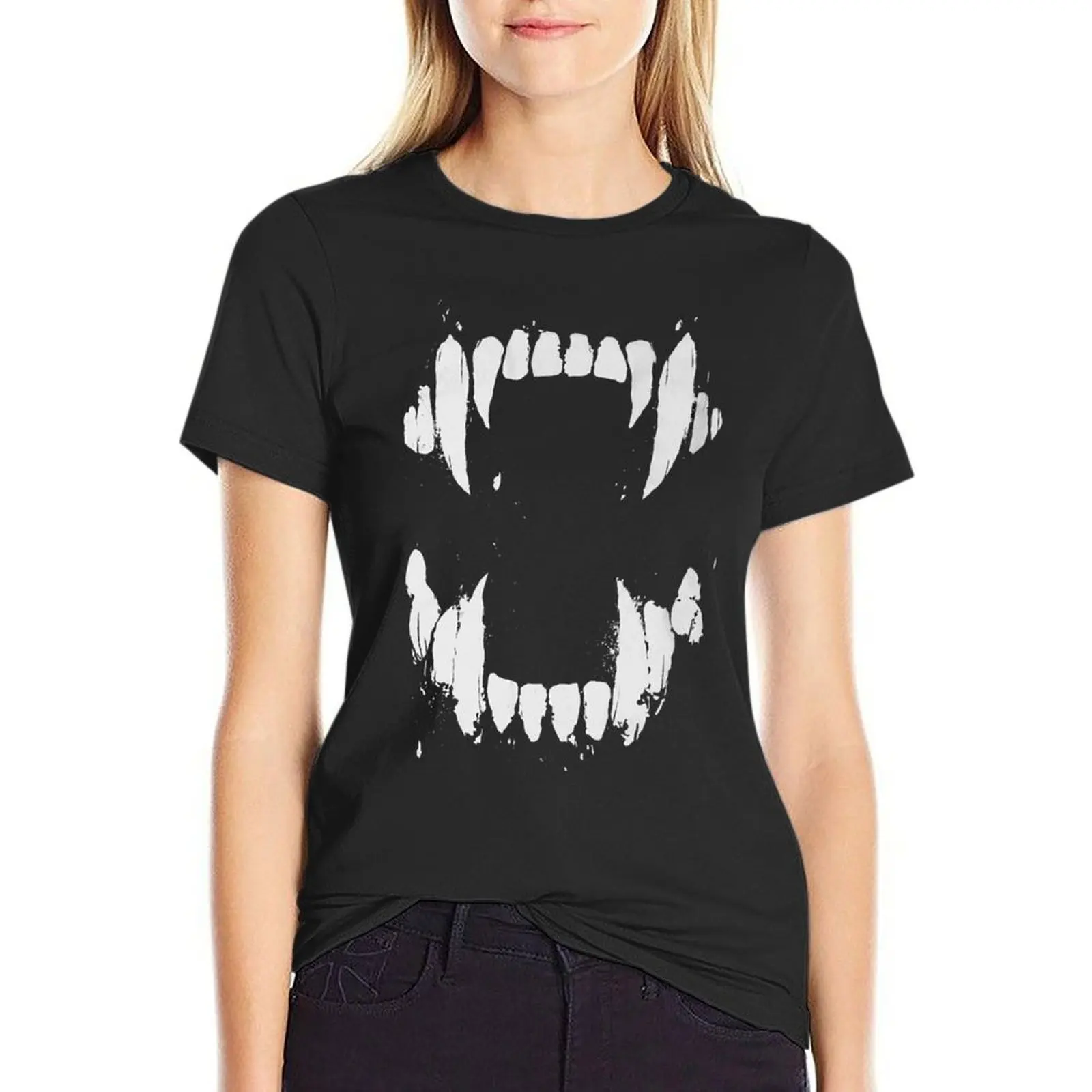 Vampire Teeth Drawing Werewolf Wolf tooth Vampire Tooth T-Shirt cute tops funnys anime graphics cat shirts for Women