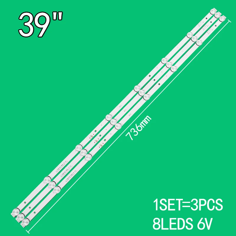 3PCS 8LEDs 6V 736mm For 39\