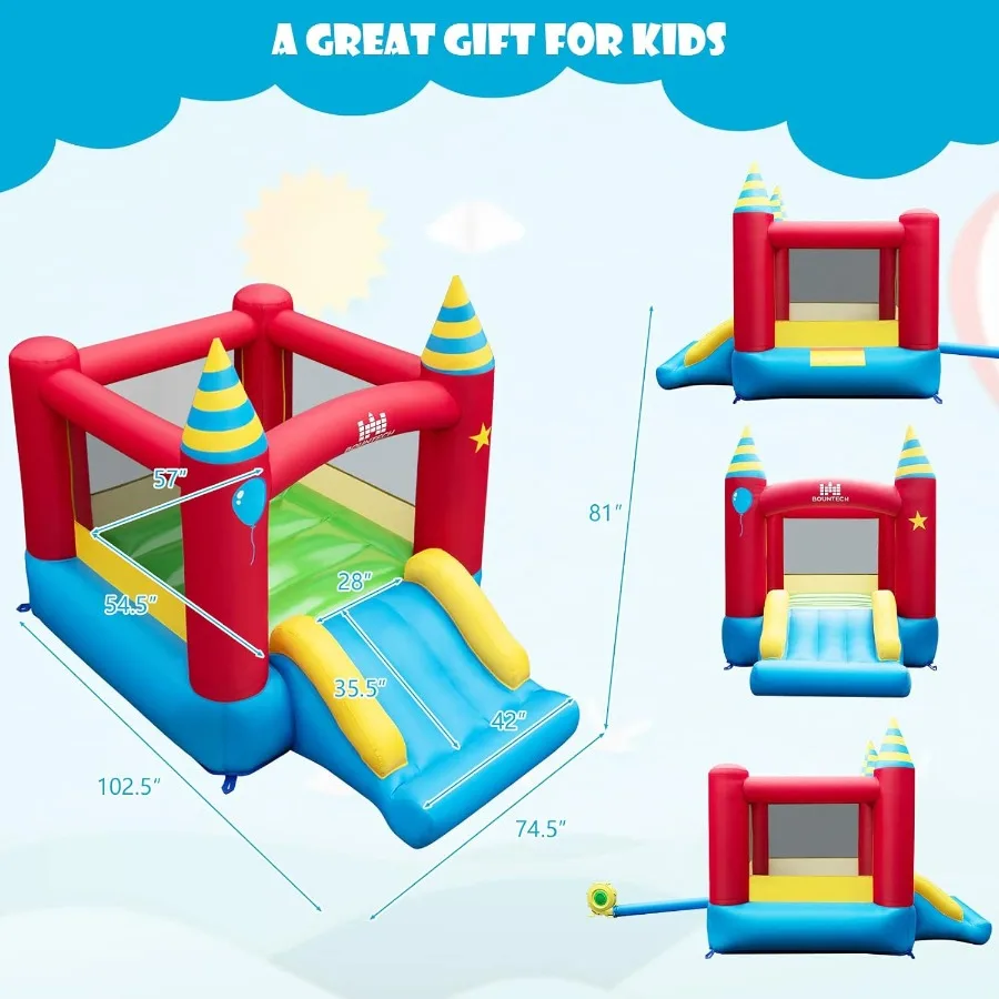 Casa inflable de rebote, casa hinchable para niños de 3 a 10 años, familia interior y exterior con gran área de salto, tobogán, soplador de 480w, mini hinchable