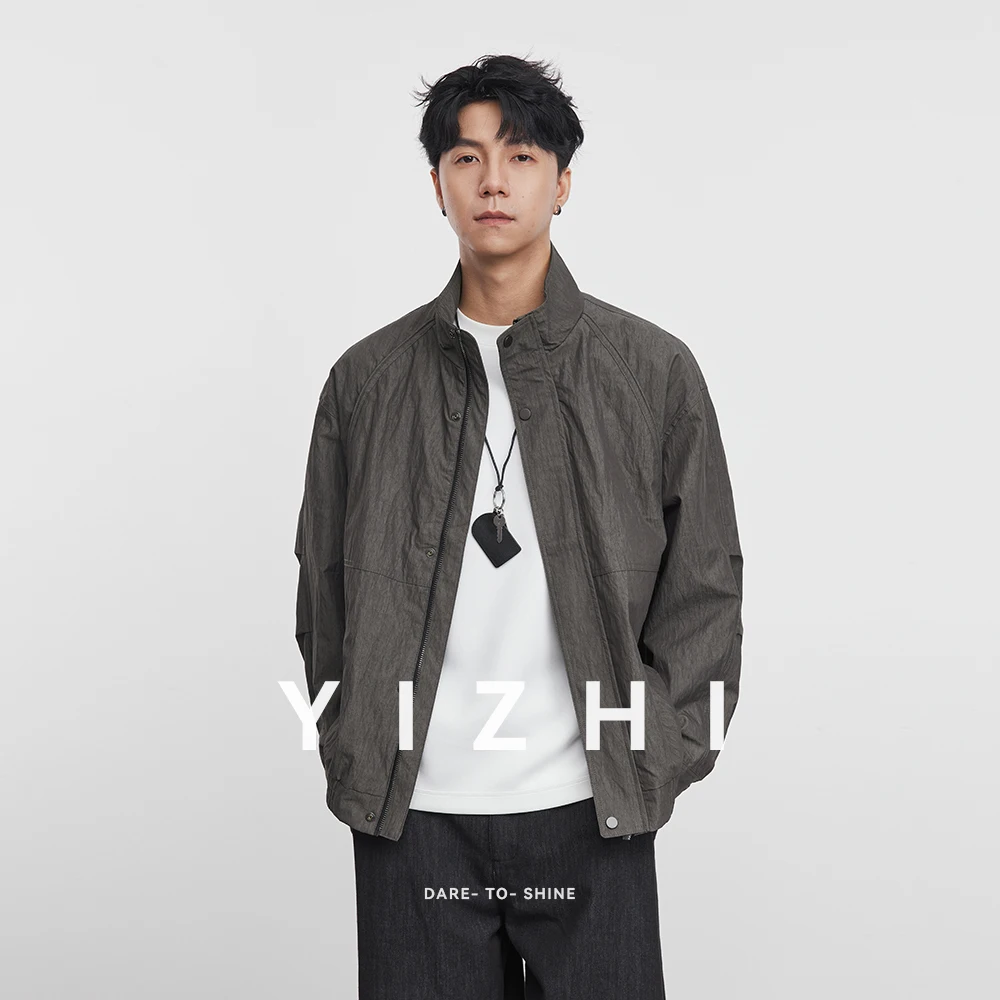 

Men's Stand Collar Jacket Spring and Autumn 2025 New Fashion Retro Zipper Newk Design Solid Color Work Jacket Top Male