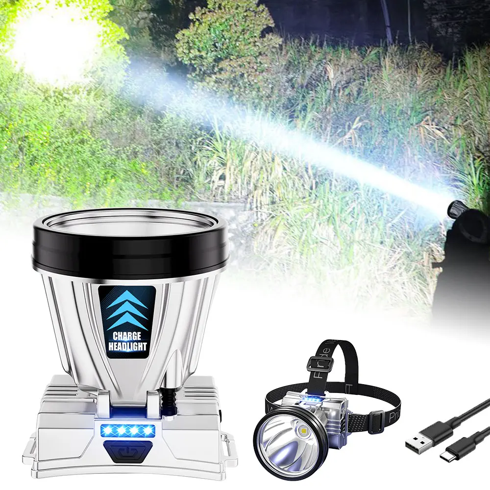 

Super Bright Rechargeable High Power Headlamp Outdoor LED Spotlight Waterproof Emergency Fishing Camping Lantern Head Flashlight