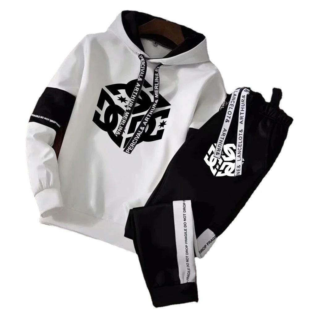 

Mens Tracksuit Warm Hooded Sweatshirt+Sweatpants 2-Pcs Sets Winter High Quality Black White Top Or Pants Casual Jogging Clothing