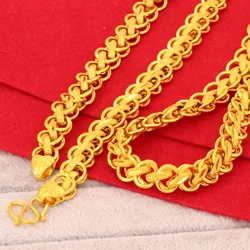 SAIYE 24k Electroplated Sand Gold Men's 8mm10mm12mm Multi-Faceted Wide Keel Necklace Vacuum Gold-Plated Long-Lasting Non-Fading