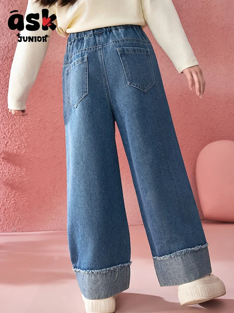 ASK جونيور توين بنات ربيع القدم التشفيه المطرزة الرجعية غسلها الجينز #2