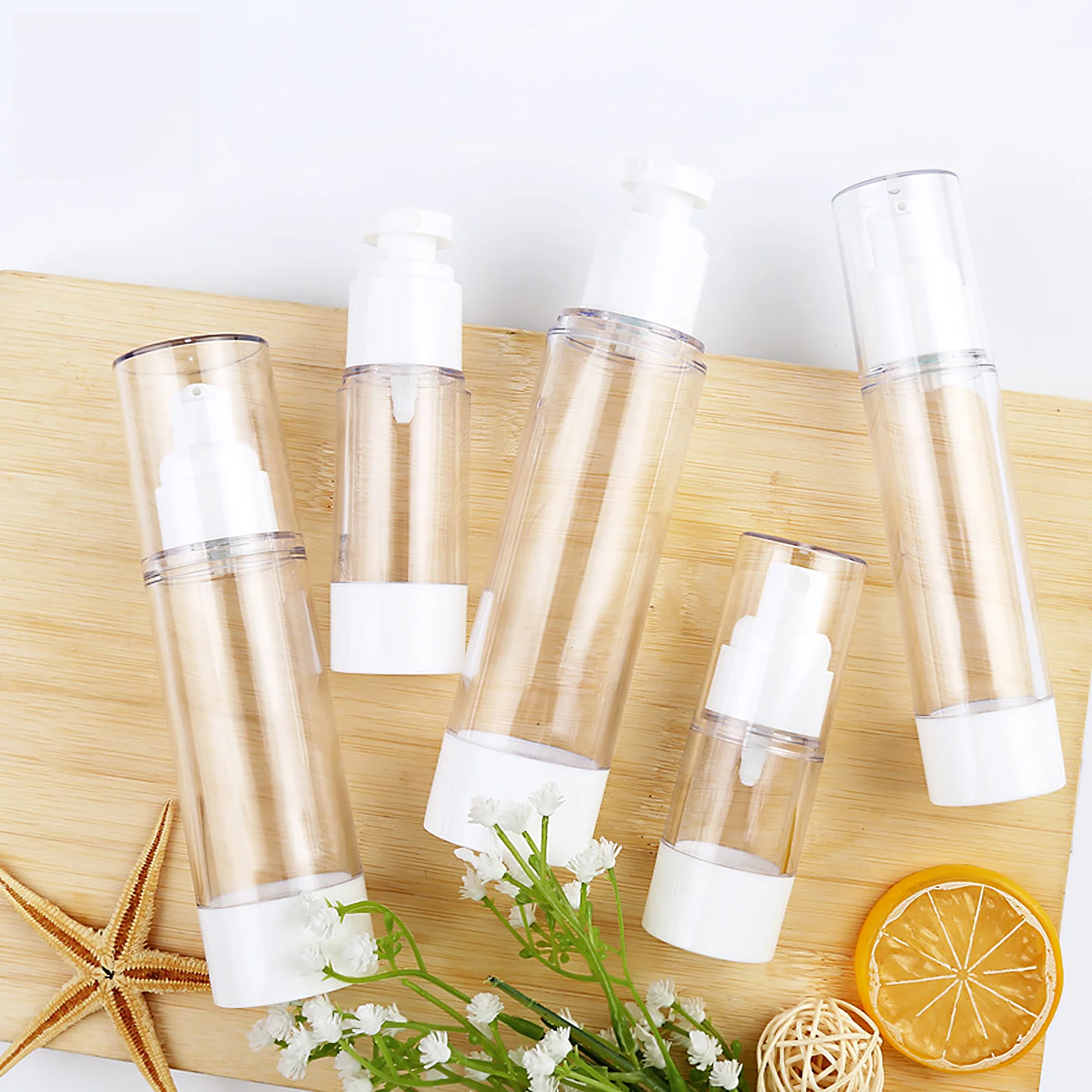 

4Pcs Travel Soap Dispenser Bottles Airless Vacuum Plastic Lotion Container Portable Pump for Cream Shampoo Conditioner