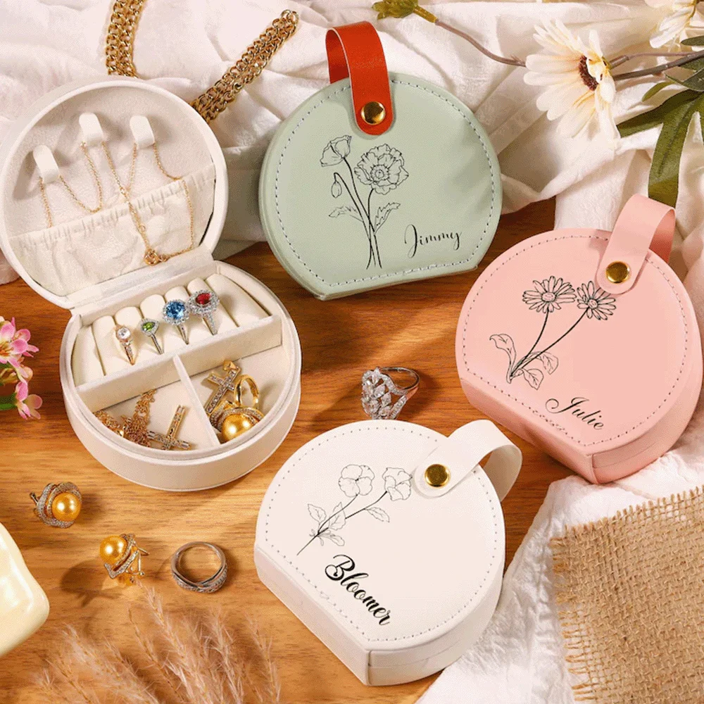 صندوق مجوهرات مخصص للسفر مع أشهر وزهور لإنشاء هدية مخصصة لوصيفة العروس في عيد الحب لرحلة الحب #6