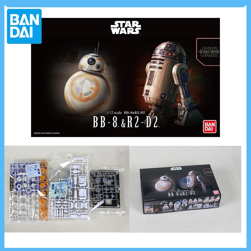 Original Bandai Star Wars Anime Figure 1/12 BB-8 & R2-D2 Astromech Robot Action Figure Toys for Kids Gift Collectible Model