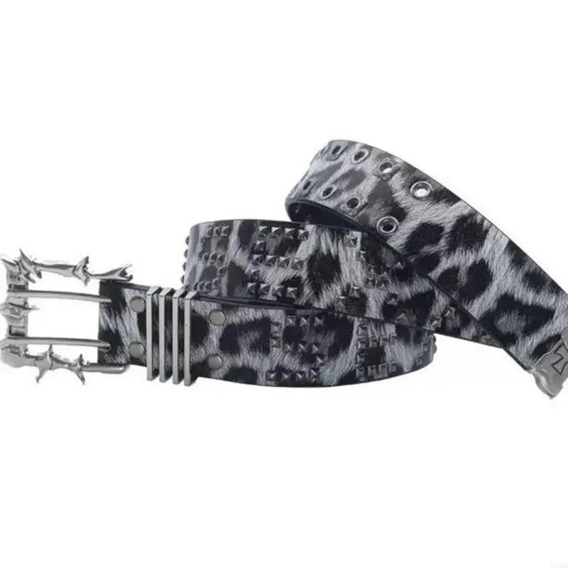 Stylish Unisex Belt Adjustable Waist Strap Feature Punk Charm Clasp And Animal Print For Casual Outfits 6XDA