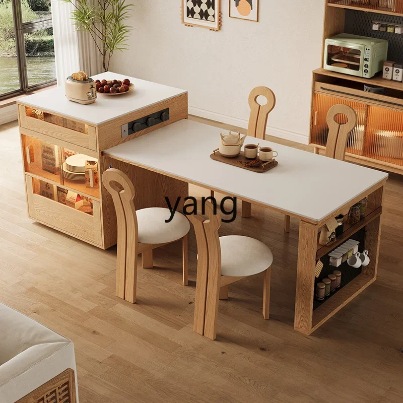 LH log wind rock slab island table integrated household guide table retractable multi-functional bar side cabinet