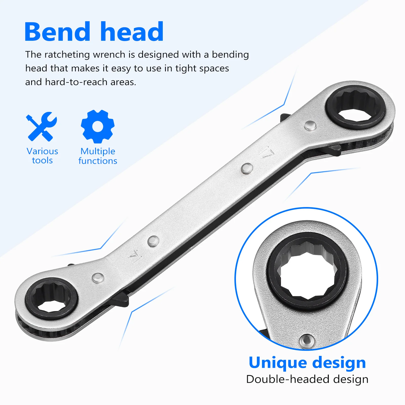 

Double Head Wrench 14-17mm Bend Ratchet Metric Steel Spanner Car Repair Tool DoubleEnded Socket Wrench Long Ratcheting