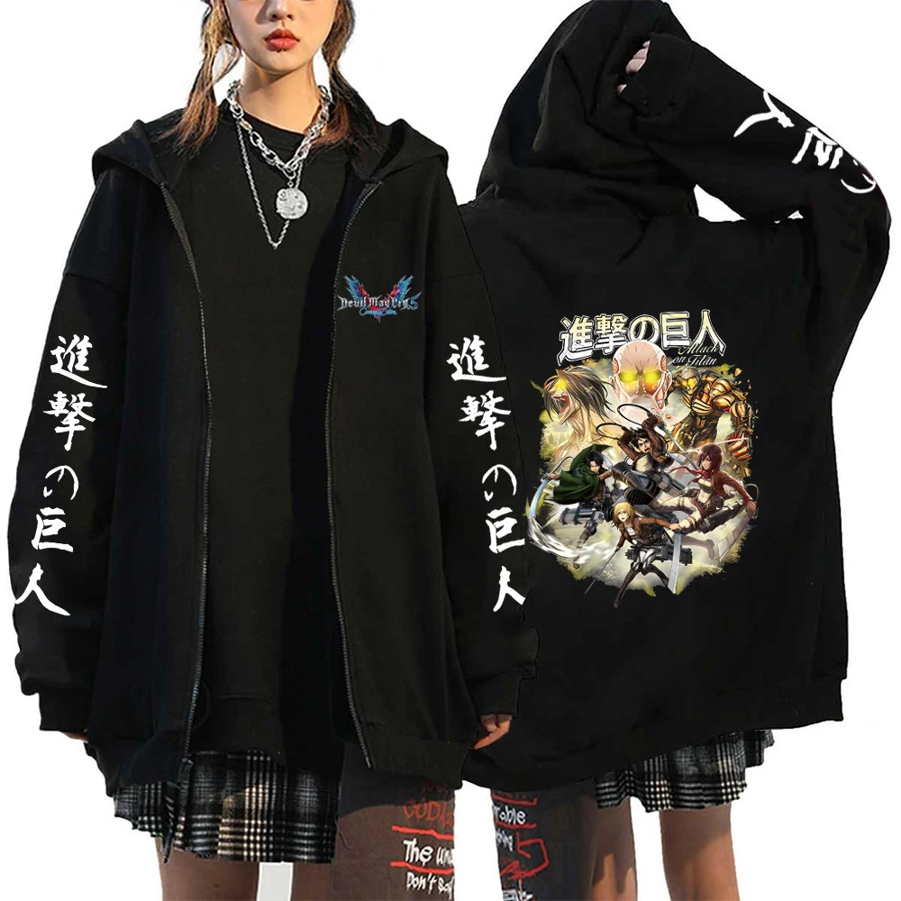 Anime Attack On Titan Men Women Zip Hoodies Yeager Eren Printed Hooded Plus Size Sweatshirt Harajuku Winter Warm Pullover