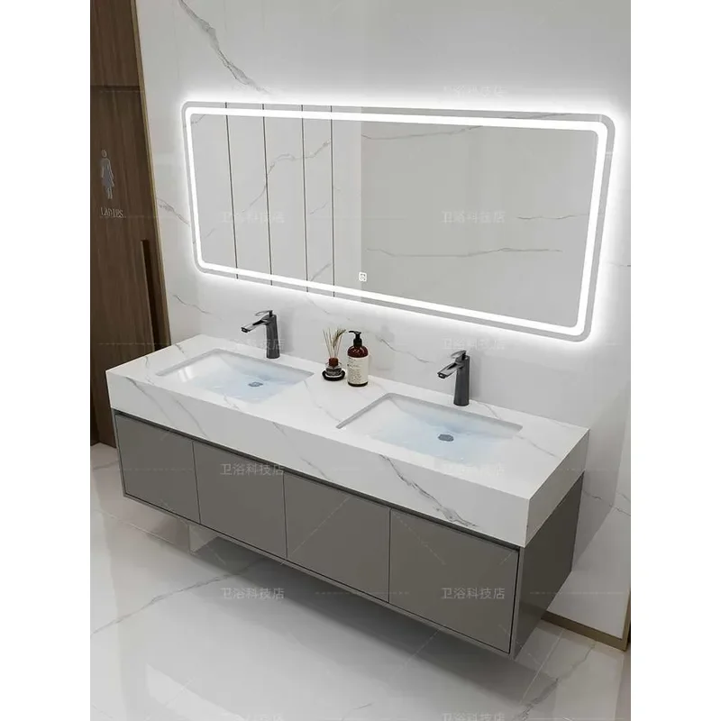 for Slate Ceramic Integrated Double Basin Bathroom Cabinet Combination Public Toilet Washbasin Sink