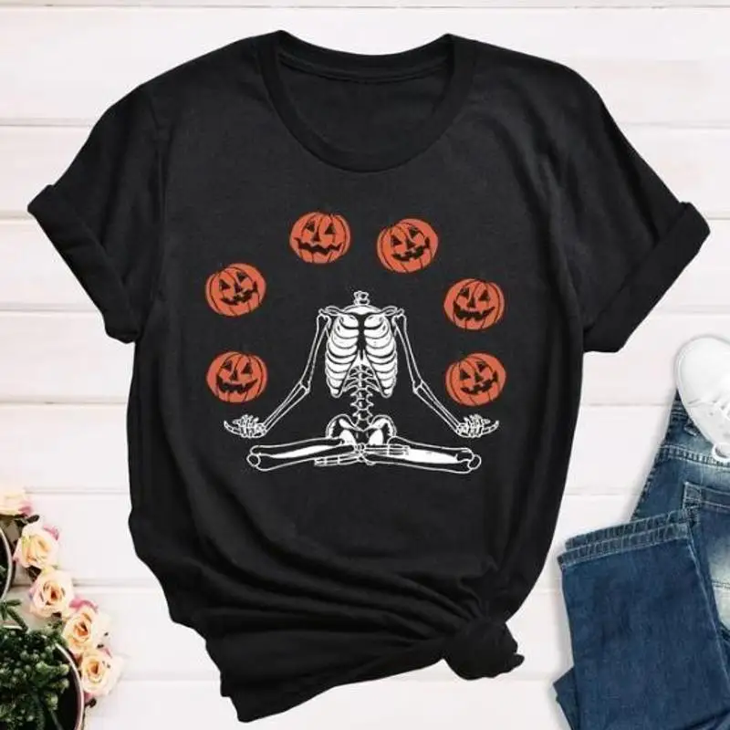 Funny Pumpkin T Shirt Skeleton