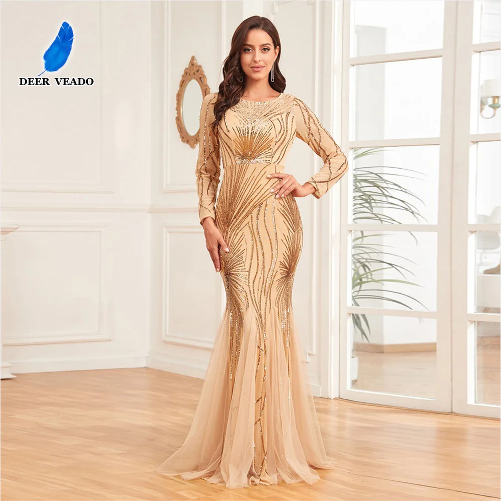 

DEERVEADO Вечерние платья русалки женские элегантные длинные рукава с блестками вечерние платья макси для торжественных случаев длинные платья для торжественных церемоний