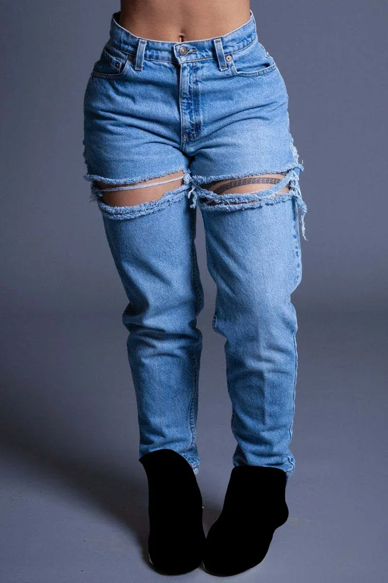 

KEXU Fashion Women Denim Pocket Zipper Fly Jeans Sexy Cut Out Trouser Pants 2024 New Street Wear