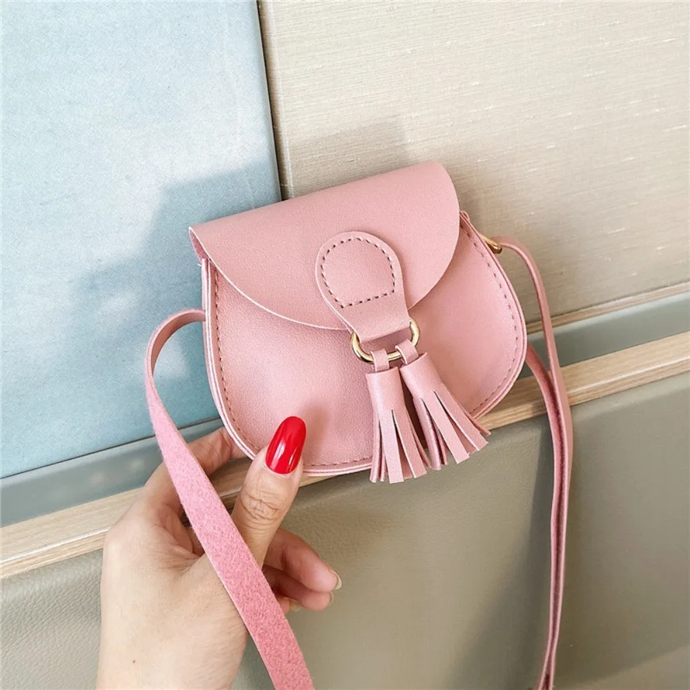 

Cute Hook Design Mini Bag Tassels Solid Color Princess Purse PU Leather Crossbody Bag Children Girls