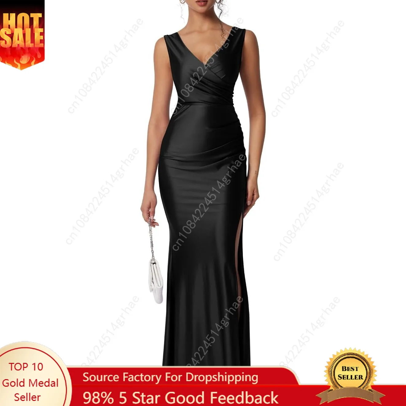

Women's Sexy Sleeveless V Neck High Split Evening Cocktail Maxi Dress