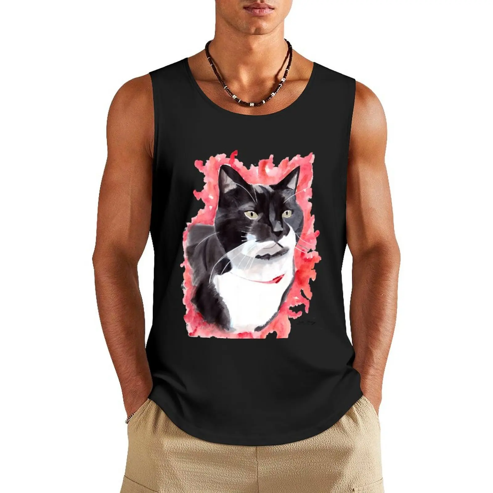 

Black and White Cat Tank Top mens designer clothes Men's summer t-shirt Clothing