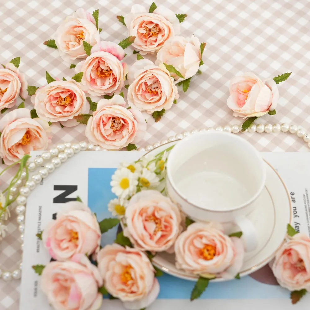 

10pcs Artificial Flowers Silk Rose Flower Head DIY Head Accessories Wedding Party Supplies