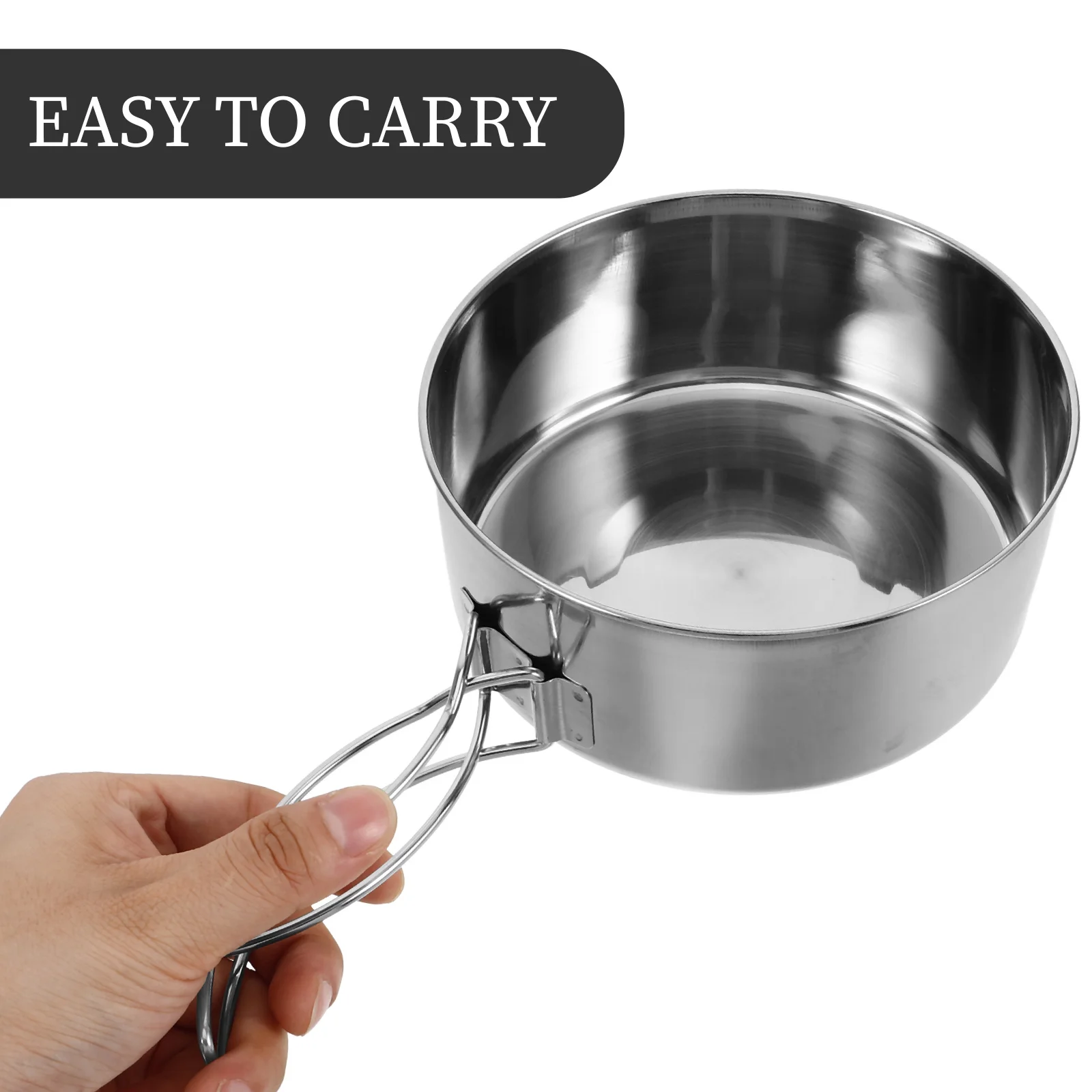 مجموعة أواني طهي محمولة من الفولاذ المقاوم للصدأ للتخييم والمشي لمسافات طويلة والنزهات خفيفة الوزن وقابلة للطي مع غطاء معدات الطبخ الخارجية #6