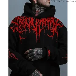 Men's Evil Blood Large Pattern Hoodie Unique Personality Casual Hoodie Autumn / Winter Thickened Warm Black Hoodie for Men Full