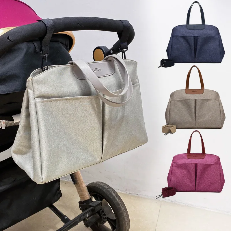 Waterdichte Luierhandtas Effen Kleur Eenvoudige Mummie Messenger Bag Voor Reizen Babyflessen Isolatie Moeder Tas Inclusief 2 Haken