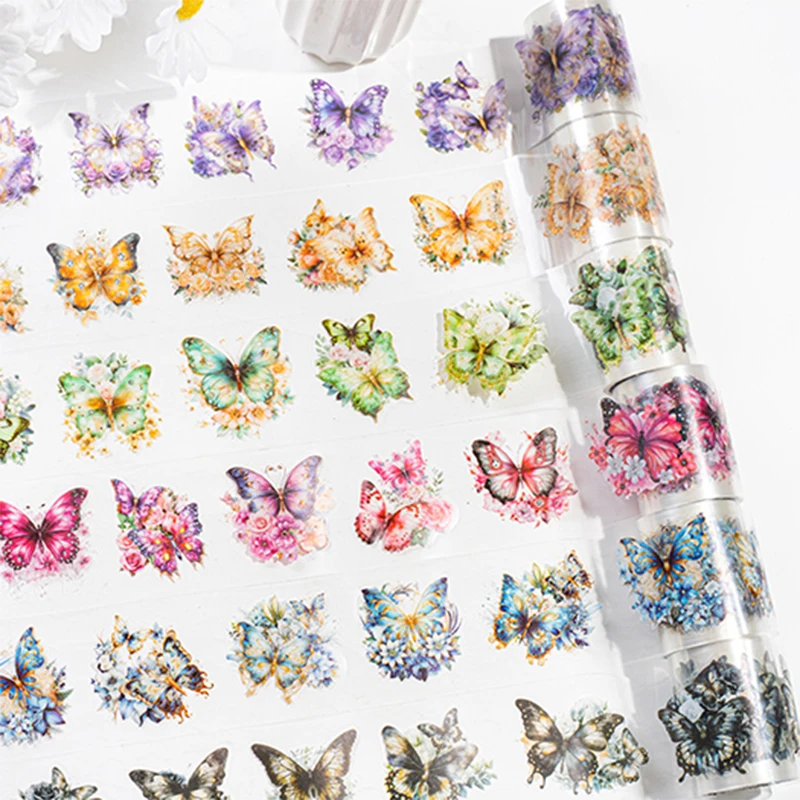 1Roll Cute Fantasy Butterfly Series PET Tape Scrapbooking Decoration Stickers Collage Journaling Material Craft Diy Supplies