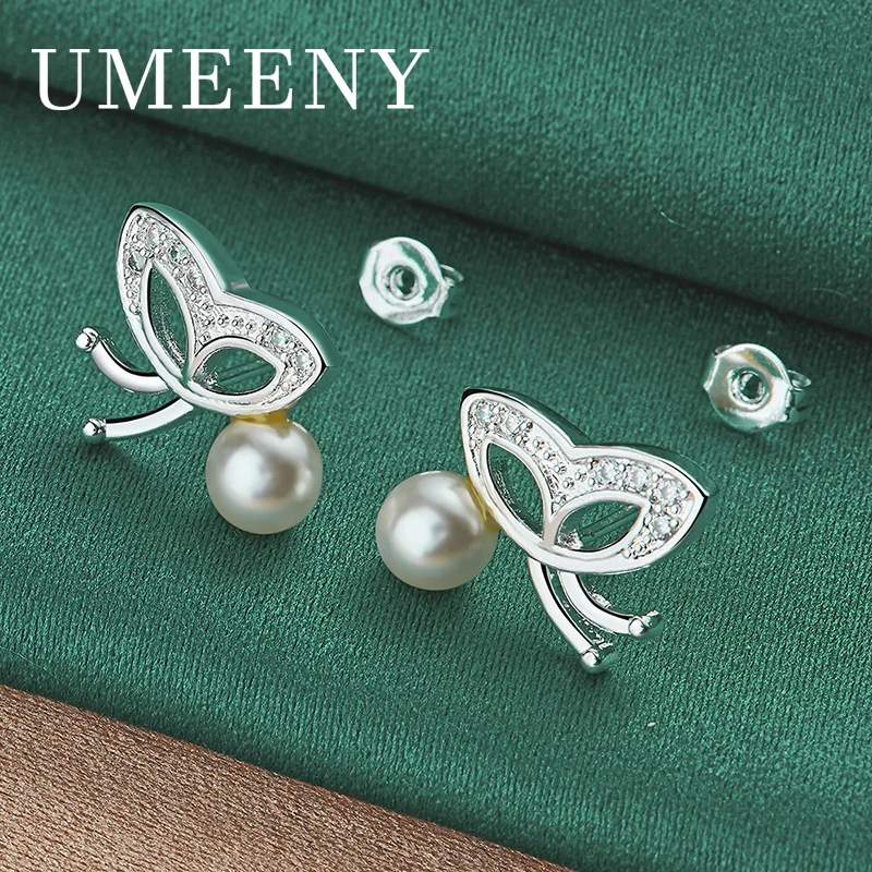 

Fashion 925 Sterling Silver Exquisite Pearl Earrings for Women Bowknot Accessories Wedding Jewelry