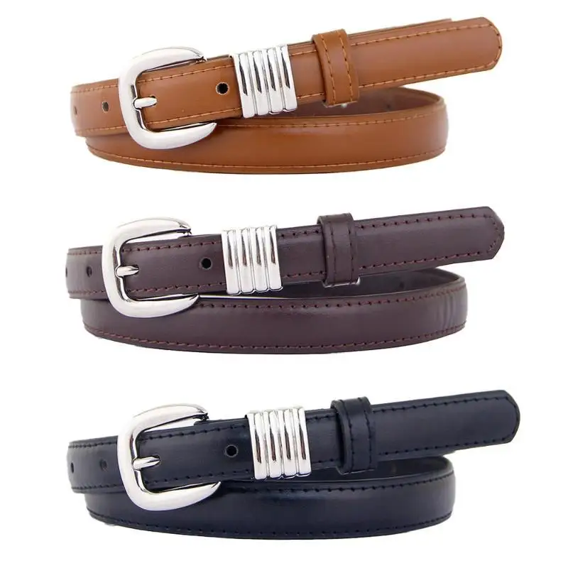 Korean Fashion Slim PU Leather Belt Retro Simple Pin Buckle Adjustable Waist Belt for Outdoor Shopping Wear