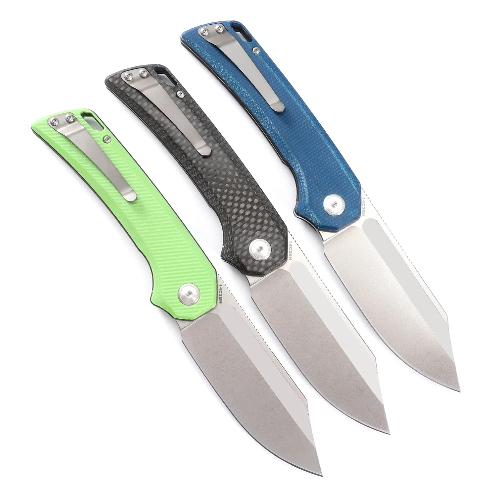 NINE THORN F4 Folding Knife 14C28N Blade CF Handle Outdoor Utility Hunting Camping Survival Kitchen Fruit EDC Tool