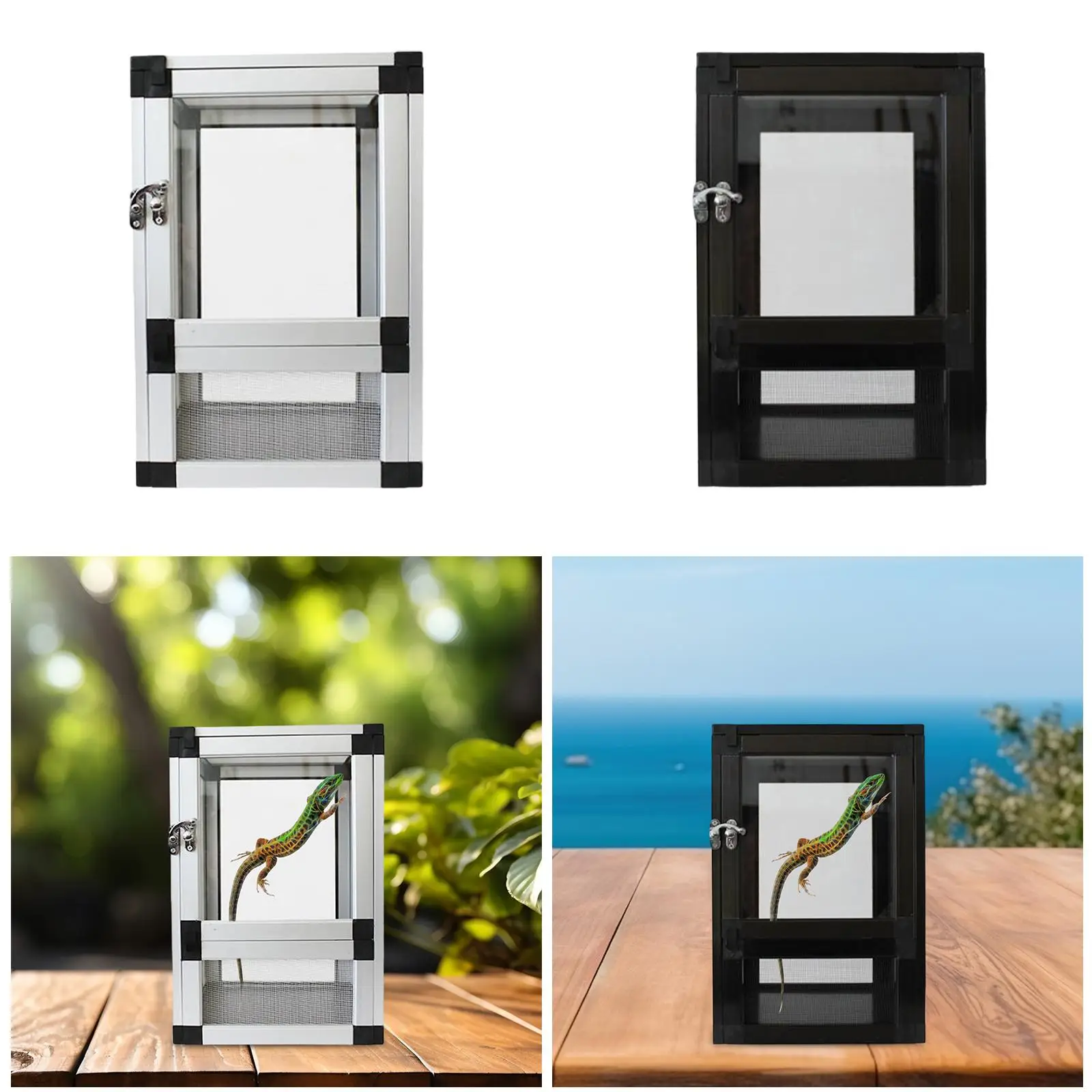 Reptile Cage Aluminum Alloy Easy Feeding Enclosure 360 Observation Tank for Chameleons Gecko Terrarium Decor