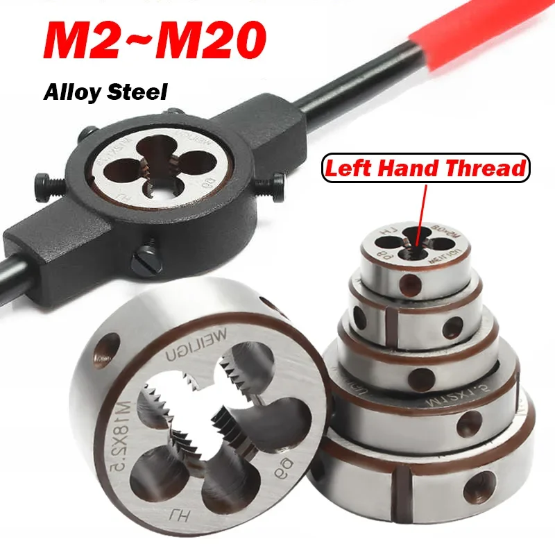 1szt Matryca gwintowana Lewa metryczna okrągła matryca M2 M2.5 M3 M4 M5 M6 M8 M12 M14 ~ M20 Narzędzia do cięcia metalu ze stali stopowej, podziałka 0,4 ~ 2,5 mm