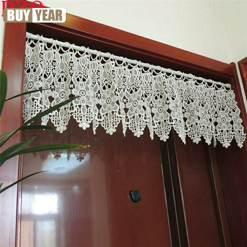 

Pastoral Geometry Crochet Hollow Short Curtains For Kitchen Manual Curtains White Flowers Lace Half Curtains # A112